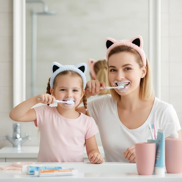 2 Pcs Cat Ears Headband Spa Headbands for Washing Face Headband Blue Pink - Picture 5 of 8